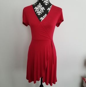 Red Stretch Wrap Style Dress